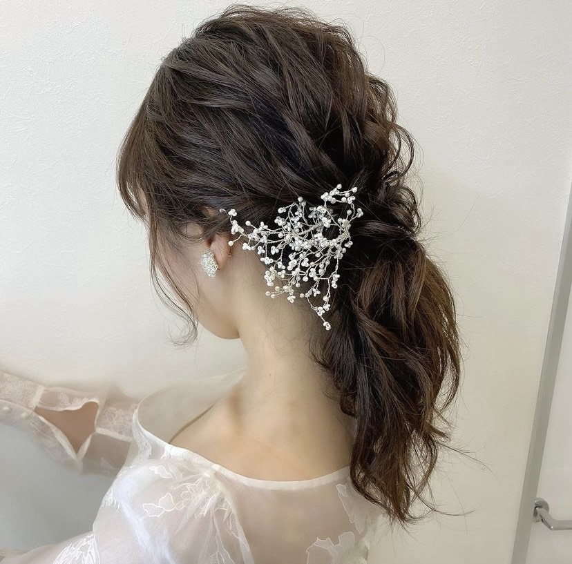 ポニーテール ヘアアレンジ ブライダルヘア